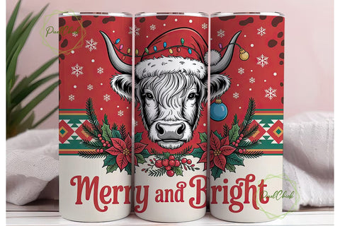 Highland Cow Christmas 20oz Tumbler Wrap Sublimation PixelChick 