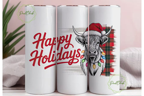Highland Cow Christmas 20oz Tumbler Wrap Sublimation PixelChick 