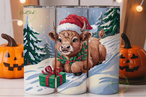 Highland Cow Christmas 20oz Tumbler Wrap Sublimation PixelChick 