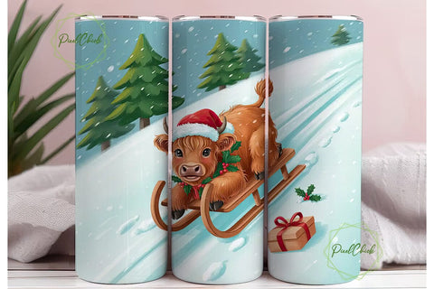 Highland Cow Christmas 20oz Tumbler Wrap Sublimation PixelChick 