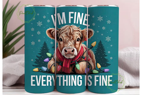 Highland Cow Christmas 20oz Tumbler Wrap Sublimation PixelChick 