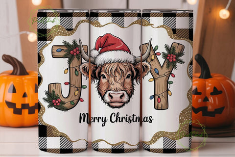Highland Cow Christmas 20oz Tumbler Wrap Sublimation PixelChick 
