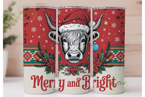 Highland Cow Christmas 20oz Tumbler Wrap Sublimation PixelChick 