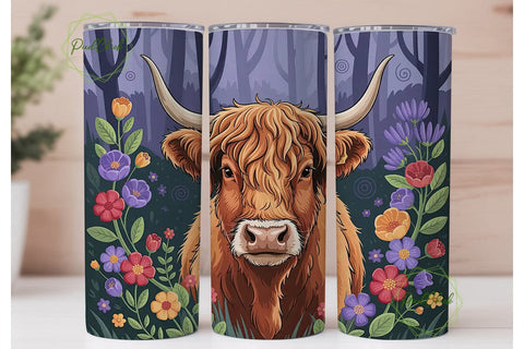 Highland Cow Christmas 20oz Tumbler Wrap Sublimation PixelChick 