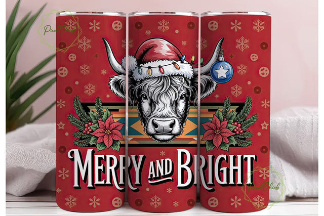 Highland Cow Christmas 20oz Tumbler Wrap Sublimation PixelChick 