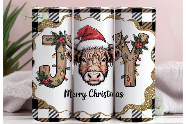 Highland Cow Christmas 20oz Tumbler Wrap Sublimation PixelChick 