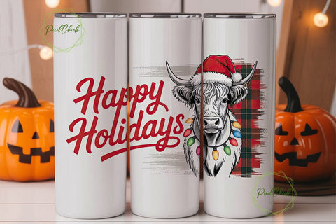 Highland Cow Christmas 20oz Tumbler Wrap Sublimation PixelChick 