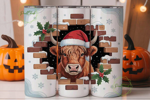 Highland Cow Christmas 20oz Tumbler Wrap Sublimation PixelChick 