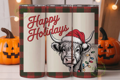 Highland Cow Christmas 20oz Tumbler Wrap Sublimation PixelChick 