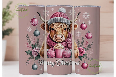 Highland Cow Christmas 20oz Tumbler Wrap Sublimation PixelChick 