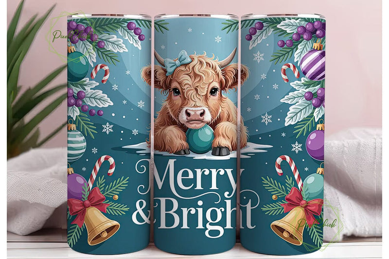 Highland Cow Christmas 20oz Tumbler Wrap Sublimation PixelChick 