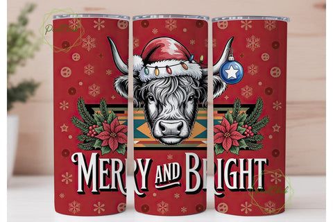 Highland Cow Christmas 20oz Tumbler Wrap Sublimation PixelChick 
