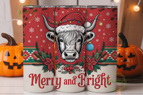 Highland Cow Christmas 20oz Tumbler Wrap Sublimation PixelChick 