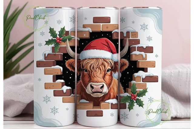 Highland Cow Christmas 20oz Tumbler Wrap Sublimation PixelChick 