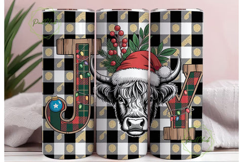 Highland Cow Christmas 20oz Tumbler Wrap Sublimation PixelChick 