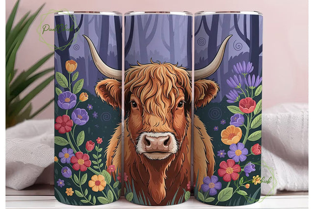 Highland Cow Christmas 20oz Tumbler Wrap Sublimation PixelChick 