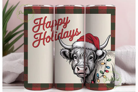 Highland Cow Christmas 20oz Tumbler Wrap Sublimation PixelChick 