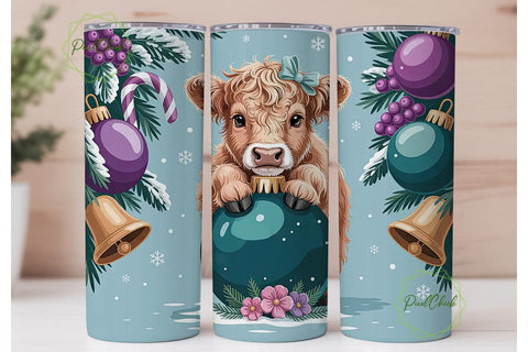 Highland Cow Christmas 20oz Tumbler Wrap Sublimation PixelChick 