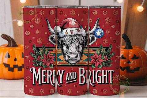 Highland Cow Christmas 20oz Tumbler Wrap Sublimation PixelChick 