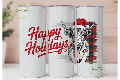 Highland Cow Christmas 20oz Tumbler Wrap Sublimation PixelChick 
