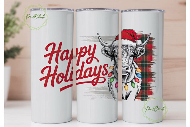 Highland Cow Christmas 20oz Tumbler Wrap Sublimation PixelChick 