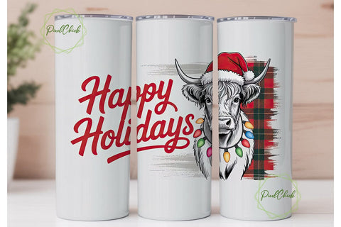 Highland Cow Christmas 20oz Tumbler Wrap Sublimation PixelChick 