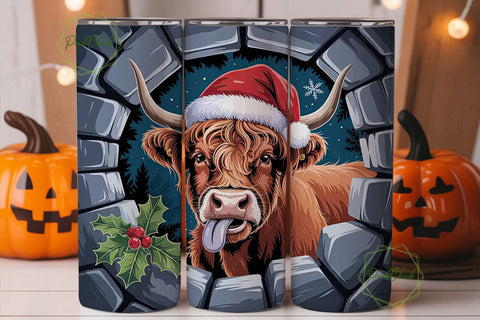 Highland Cow Christmas 20oz Tumbler Wrap Sublimation PixelChick 