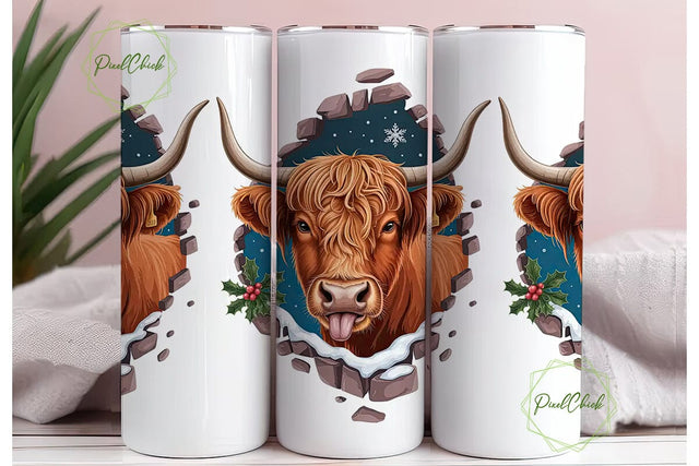 Highland Cow Christmas 20oz Tumbler Wrap Sublimation PixelChick 