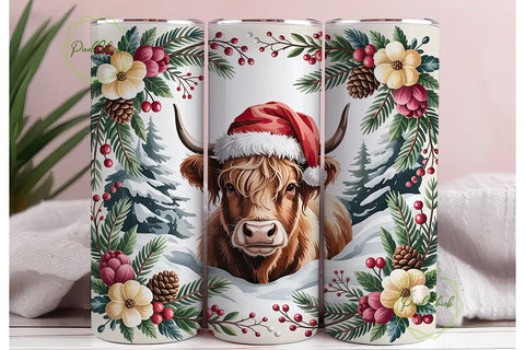 Highland Cow Christmas 20oz Tumbler Wrap Sublimation PixelChick 