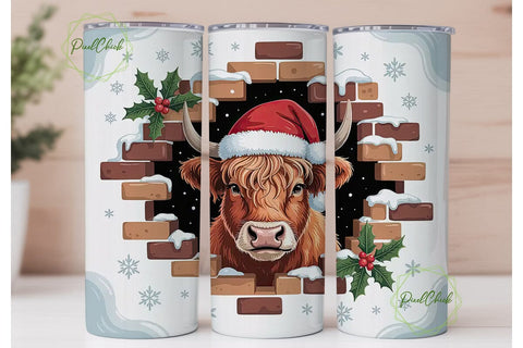 Highland Cow Christmas 20oz Tumbler Wrap Sublimation PixelChick 