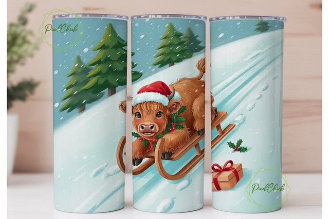 Highland Cow Christmas 20oz Tumbler Wrap Sublimation PixelChick 
