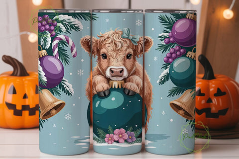 Highland Cow Christmas 20oz Tumbler Wrap Sublimation PixelChick 