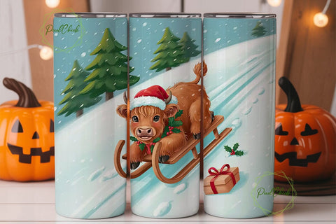 Highland Cow Christmas 20oz Tumbler Wrap Sublimation PixelChick 