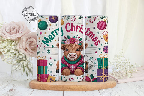 Highland Cow Christmas 20oz Tumbler Wrap Sublimation sassyprint 