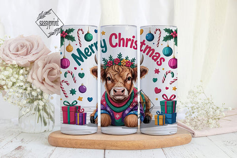 Highland Cow Christmas 20oz Tumbler Wrap Sublimation sassyprint 