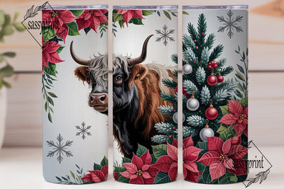 Highland Cow Christmas 20oz Tumbler Wrap Sublimation sassyprint 