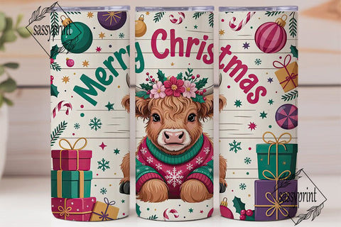 Highland Cow Christmas 20oz Tumbler Wrap Sublimation sassyprint 