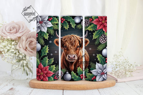 Highland Cow Christmas 20oz Tumbler Wrap Sublimation sassyprint 