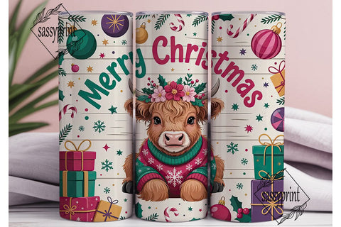 Highland Cow Christmas 20oz Tumbler Wrap Sublimation sassyprint 
