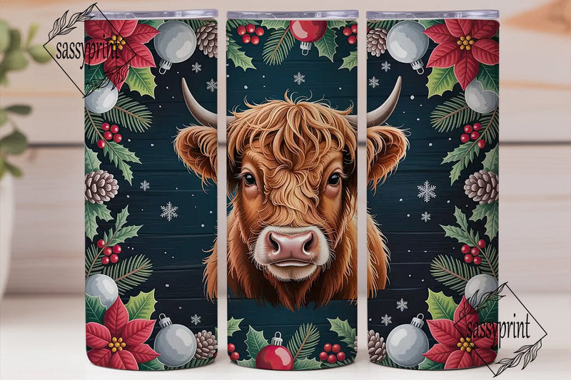 Highland Cow Christmas 20oz Tumbler Wrap Sublimation sassyprint 