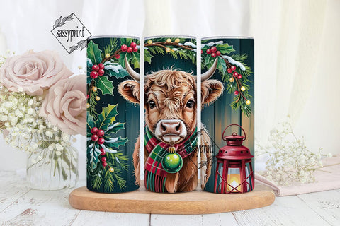 Highland Cow Christmas 20oz Tumbler Wrap Sublimation sassyprint 
