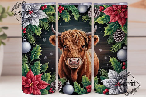 Highland Cow Christmas 20oz Tumbler Wrap Sublimation sassyprint 