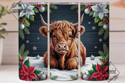 Highland Cow Christmas 20oz Tumbler Wrap Sublimation sassyprint 