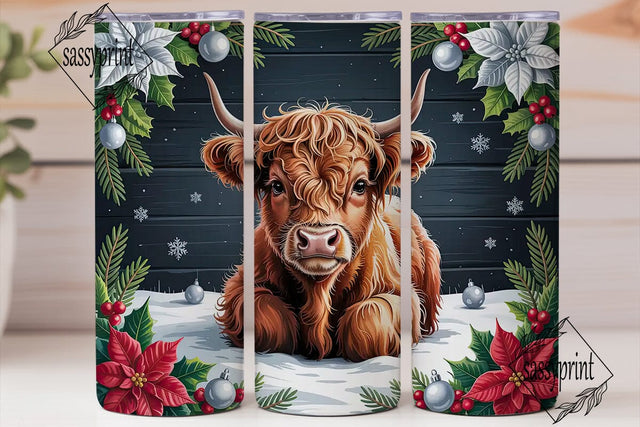 Highland Cow Christmas 20oz Tumbler Wrap Sublimation sassyprint 