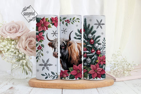 Highland Cow Christmas 20oz Tumbler Wrap Sublimation sassyprint 