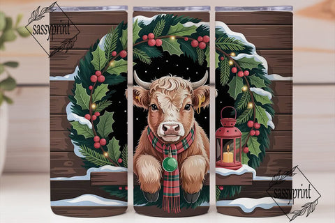 Highland Cow Christmas 20oz Tumbler Wrap Sublimation sassyprint 