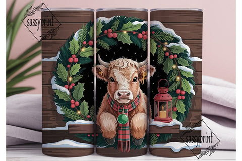 Highland Cow Christmas 20oz Tumbler Wrap Sublimation sassyprint 