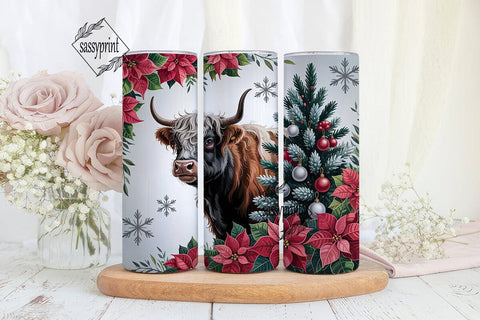 Highland Cow Christmas 20oz Tumbler Wrap Sublimation sassyprint 