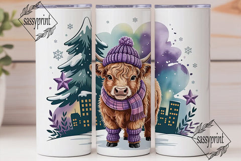 Highland Cow Christmas 20oz Tumbler Wrap Sublimation sassyprint 