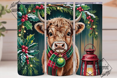 Highland Cow Christmas 20oz Tumbler Wrap Sublimation sassyprint 